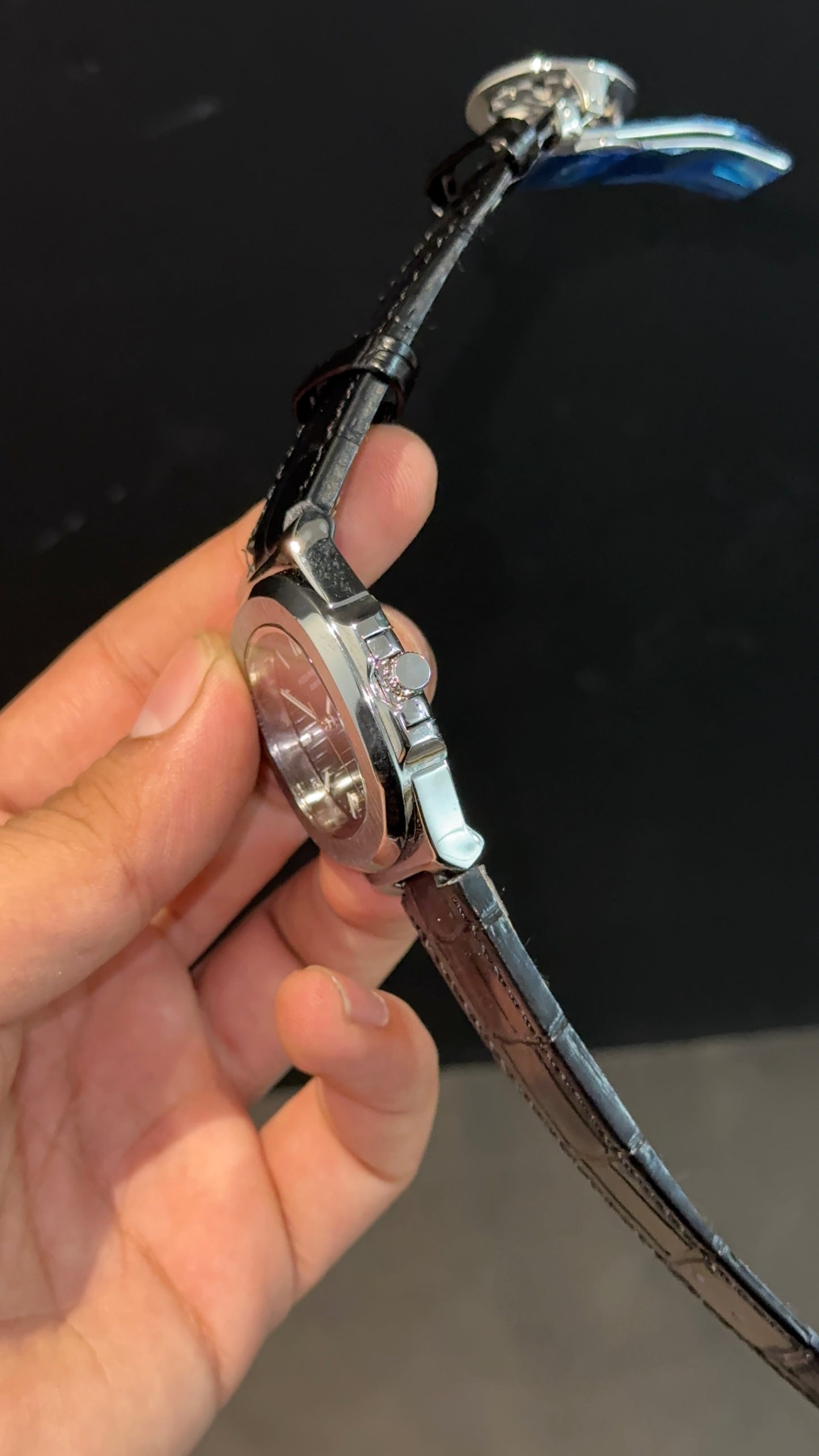 PP | Silver bezel | Black Dial | Black Leather Strap