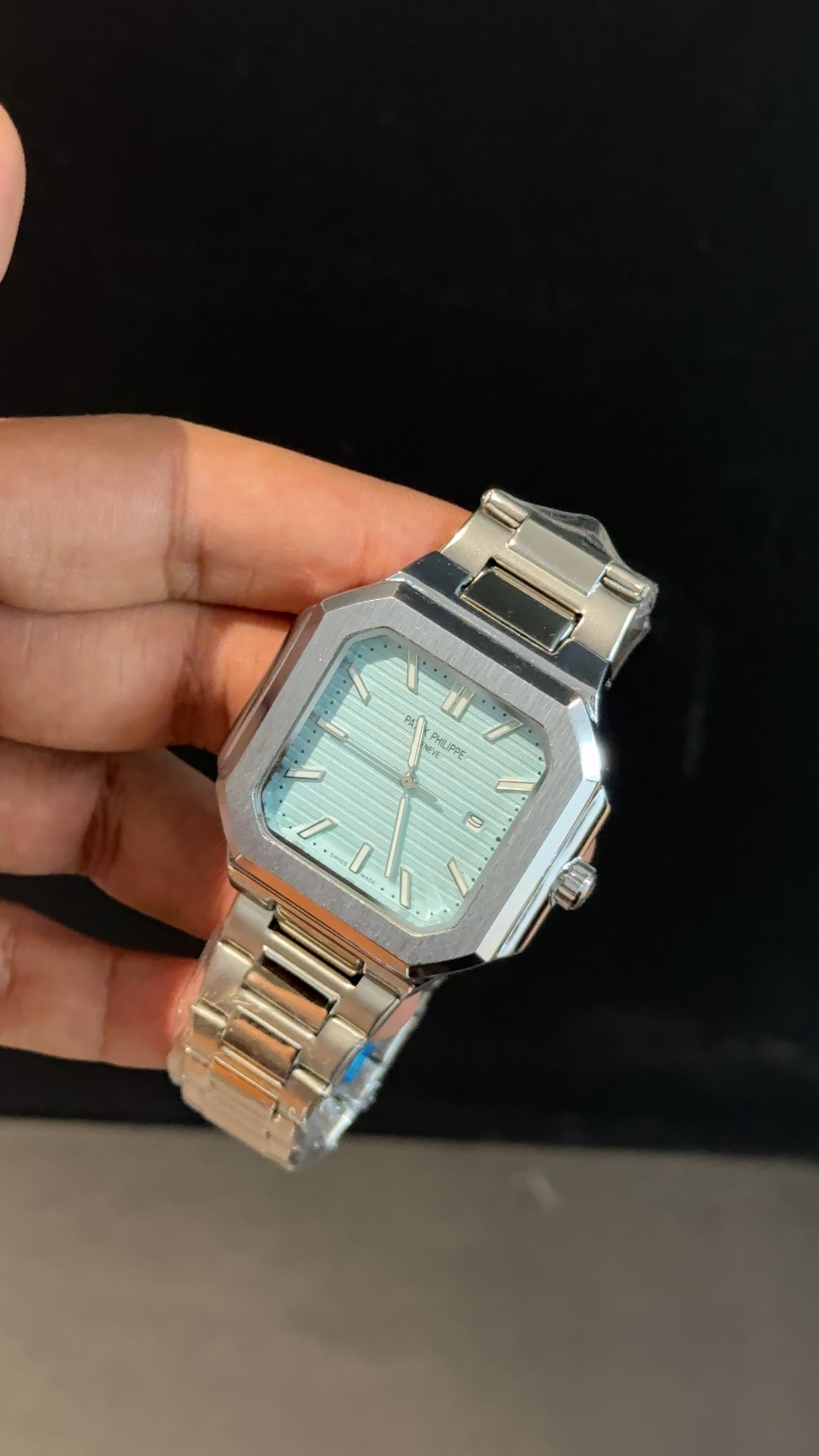 PP Cubi | Silver Chain | Ice Blue Dial