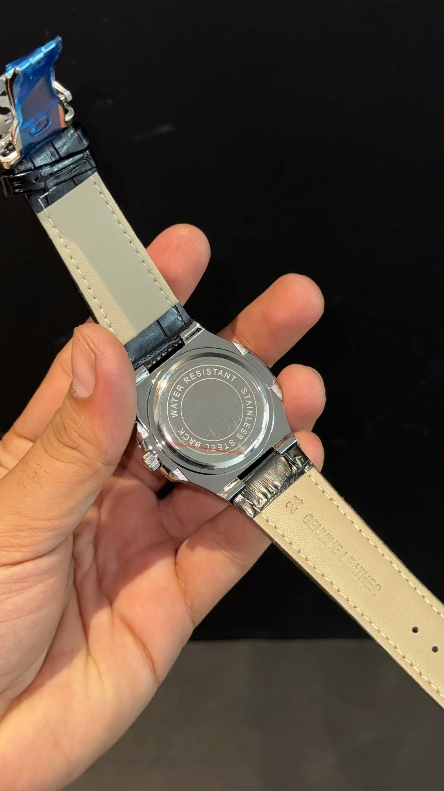 PP | Silver bezel | Gradient Green Dial | Black Leather Strap