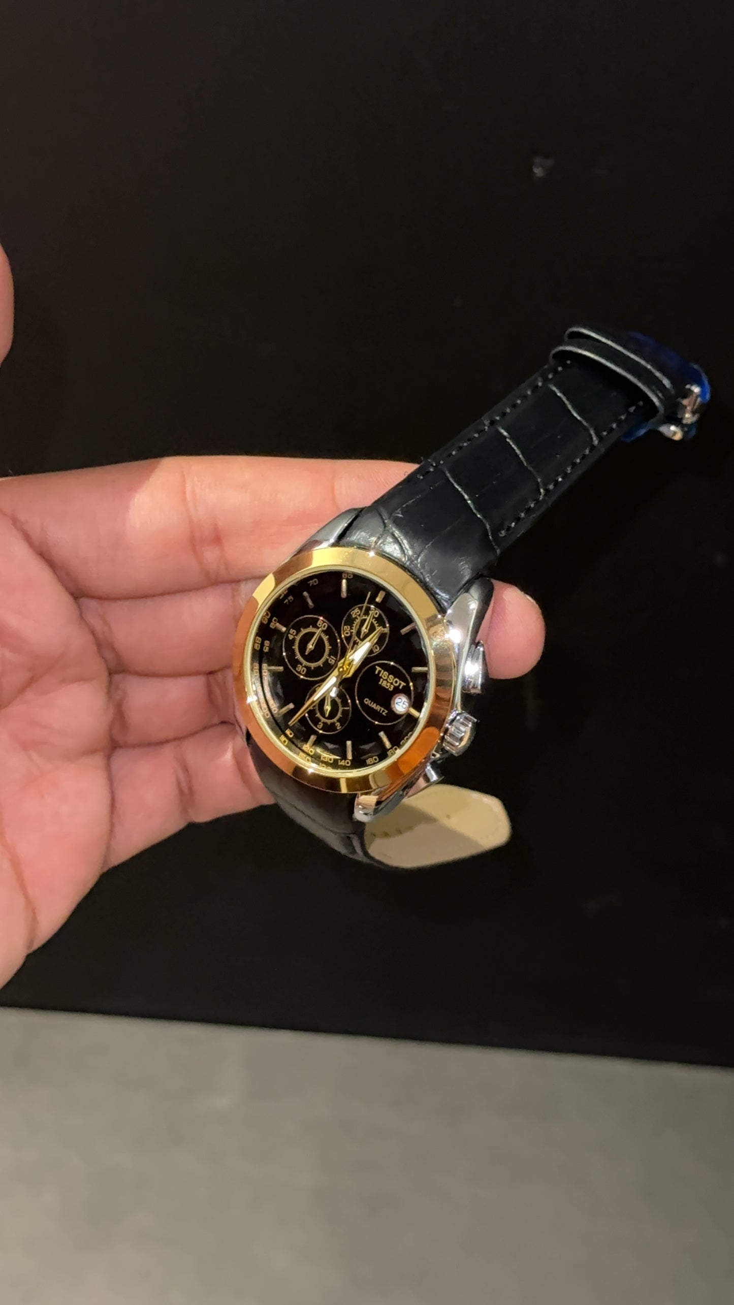 Tissot 1853 | Gold Bezel | Chrono | Black dial | Black Leather strap