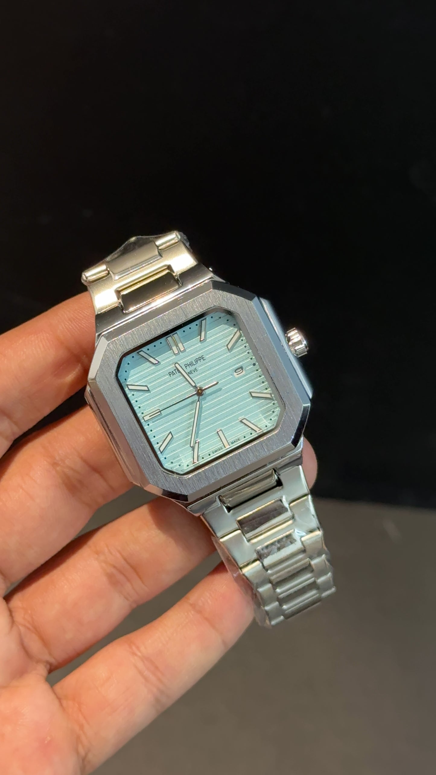 PP Cubi | Silver Chain | Ice Blue Dial