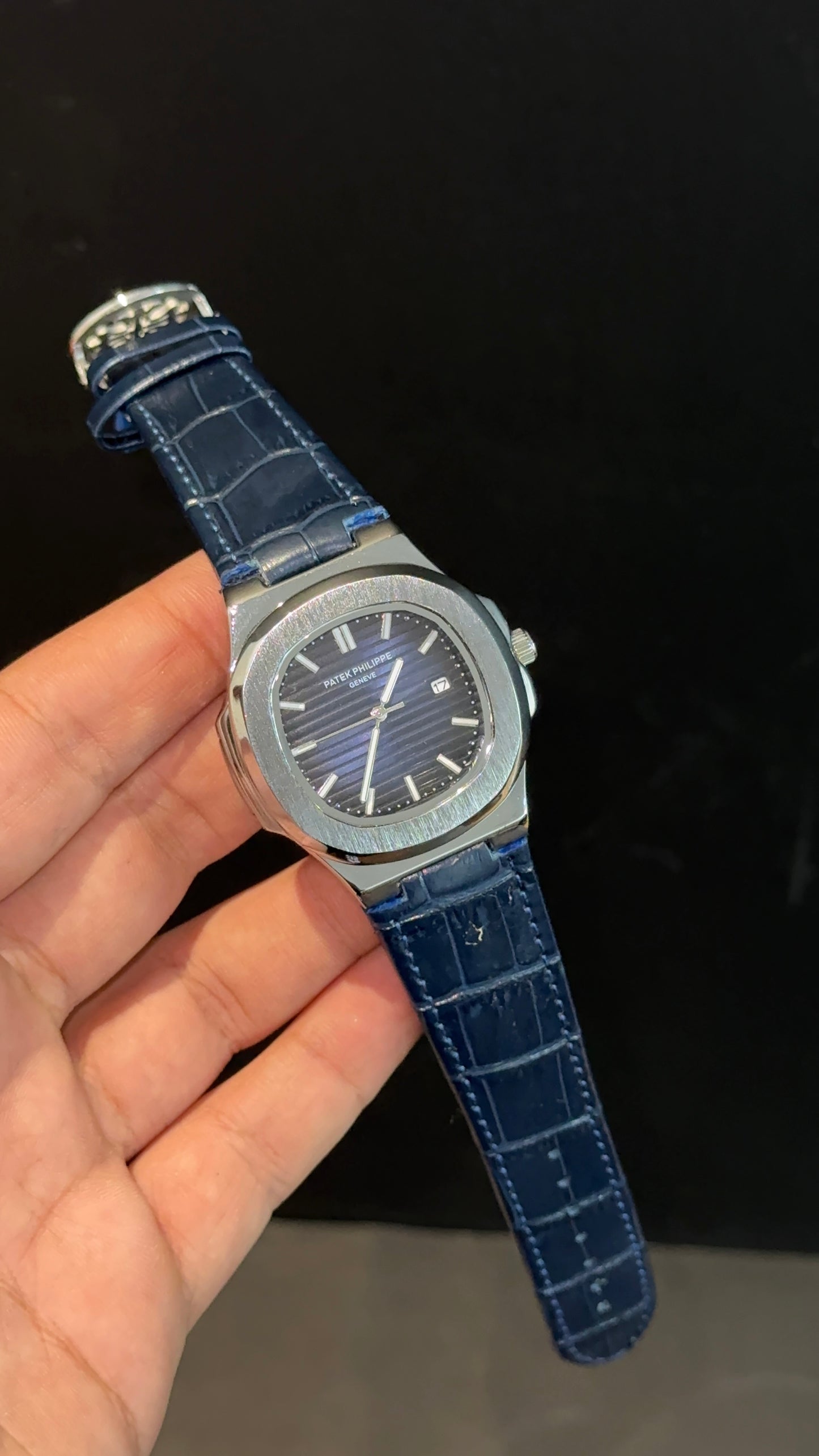 PP | Silver bezel | Gradient Blue Dial | Blue Leather Strap