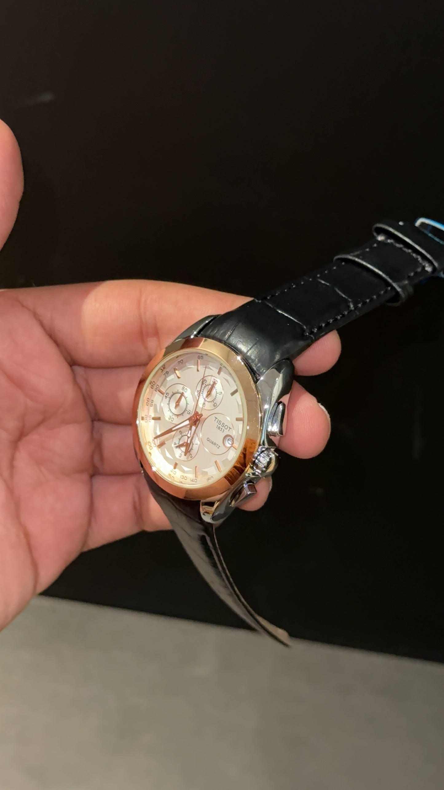 Tissot 1853 | Rose Bezel | Chrono | White dial | Black Leather strap