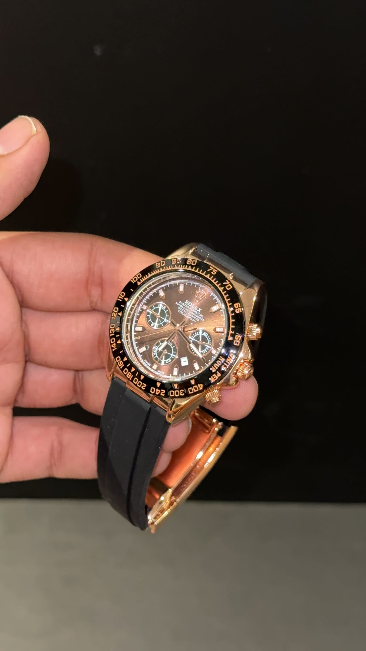 Daytona rose | Chrono Brown dial | Pvc black strap