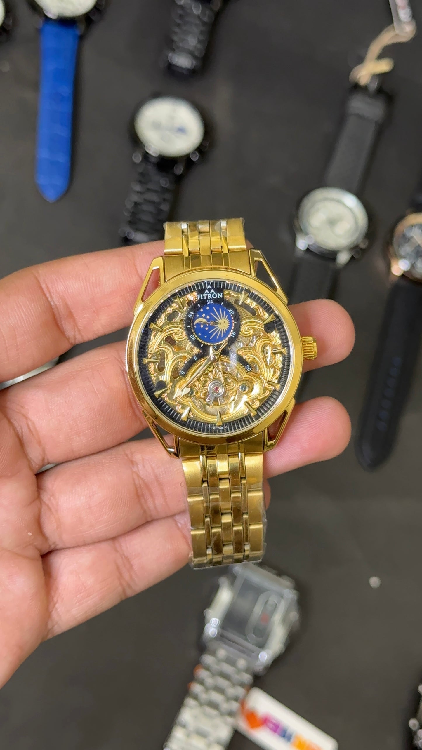 Fitron | Automatic | All Gold Skeleton | Black Dial