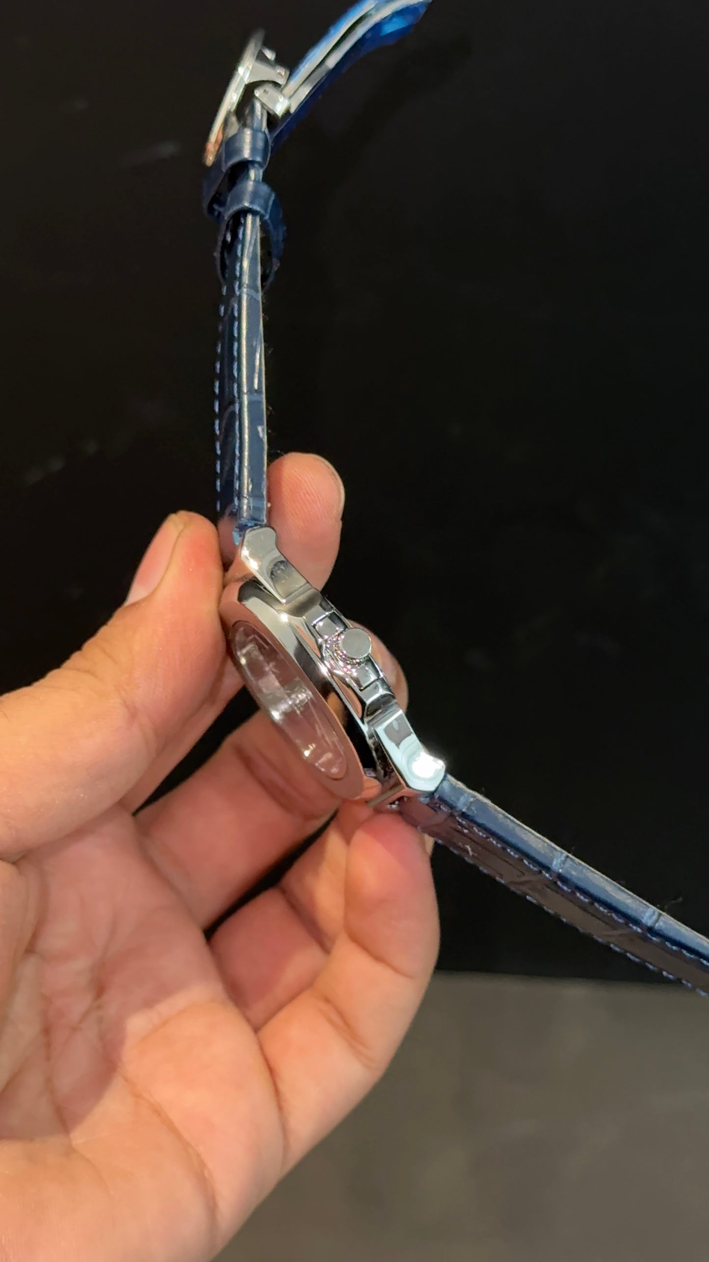 PP | Silver bezel | Gradient Blue Dial | Blue Leather Strap