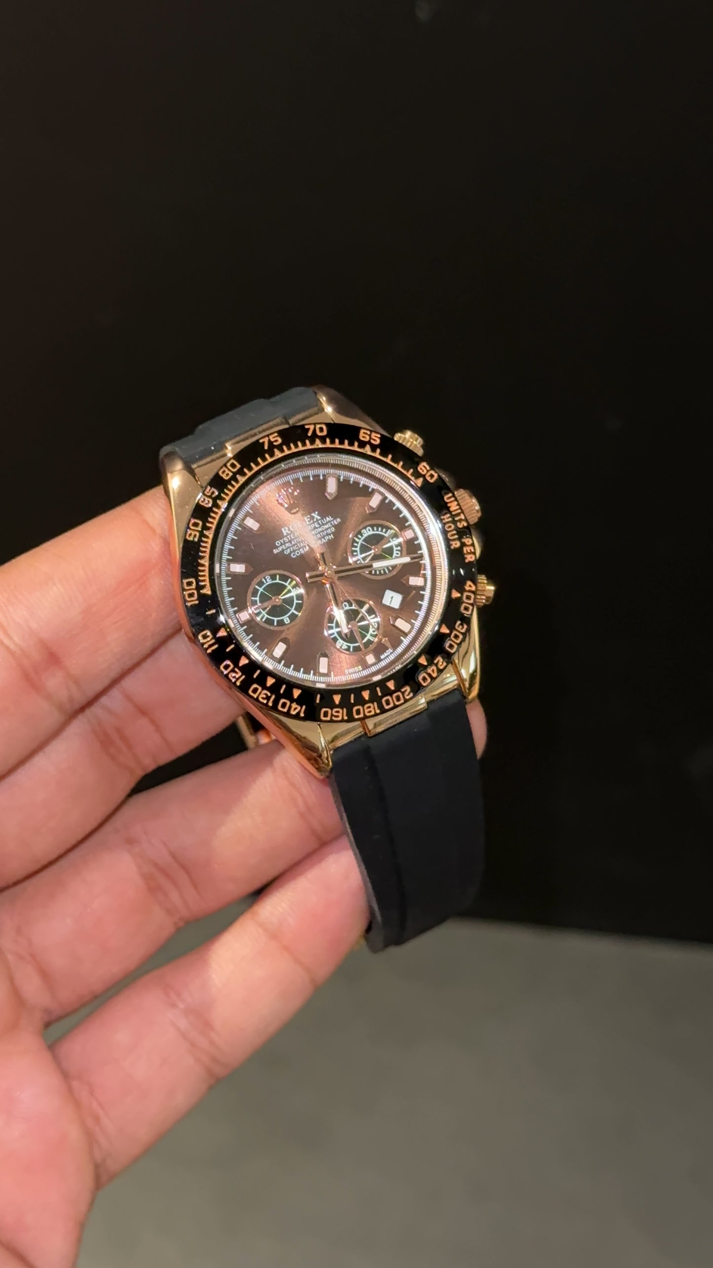 Daytona rose | Chrono Brown dial | Pvc black strap