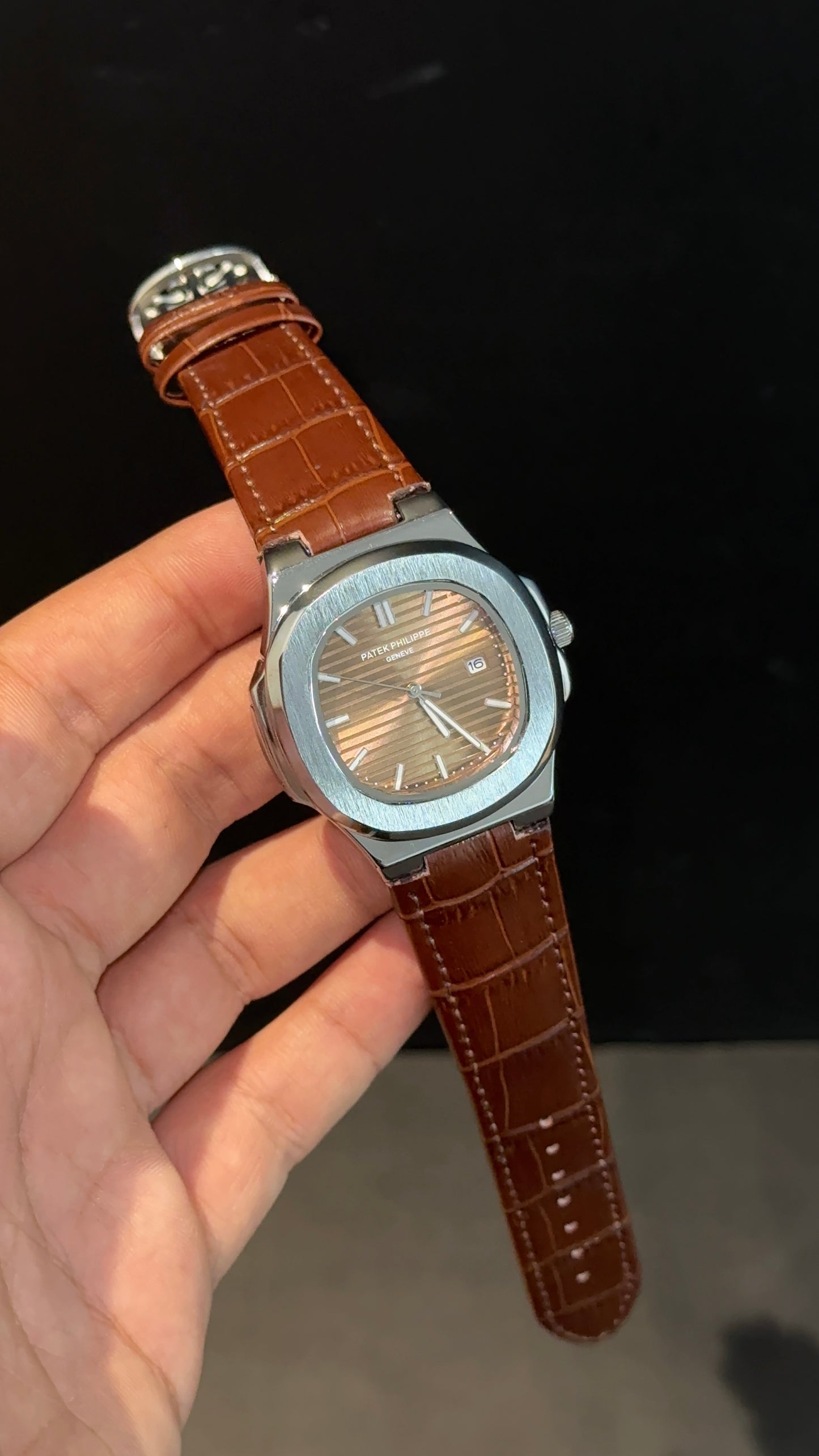 PP | Silver bezel | Brown Dial | Brown Leather Strap