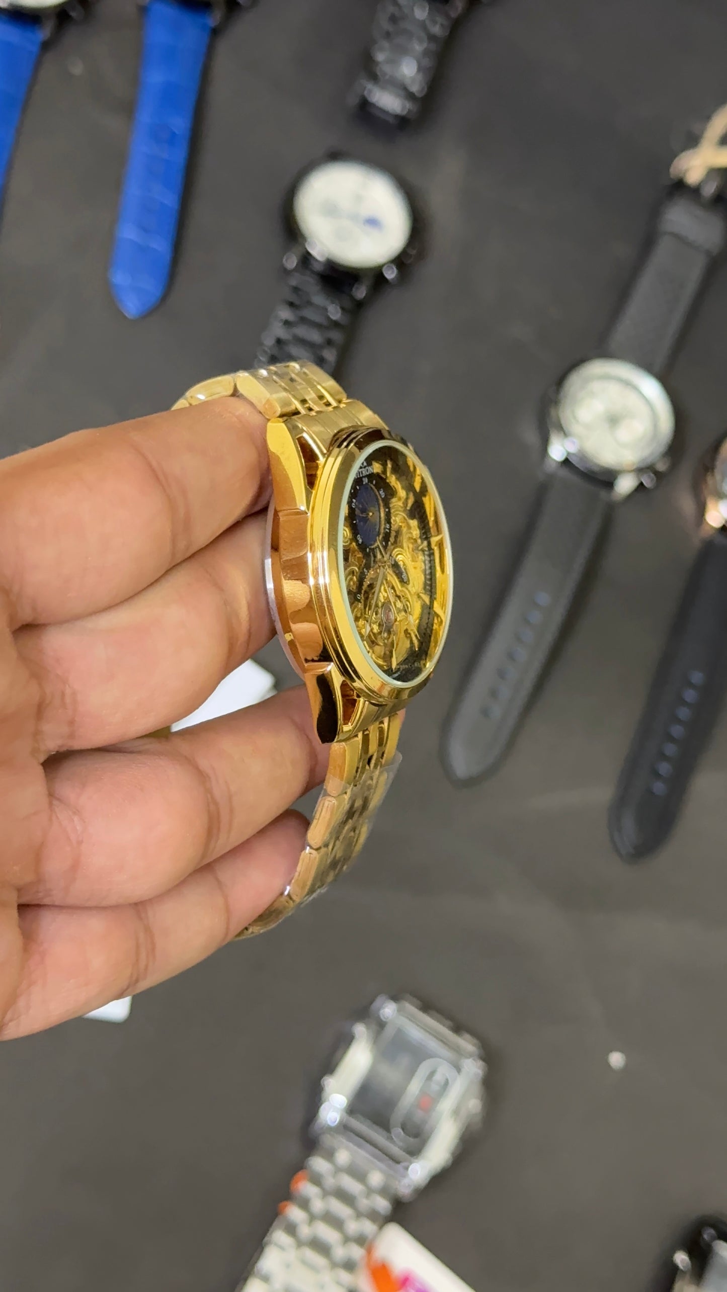 Fitron | Automatic | All Gold Skeleton | Black Dial