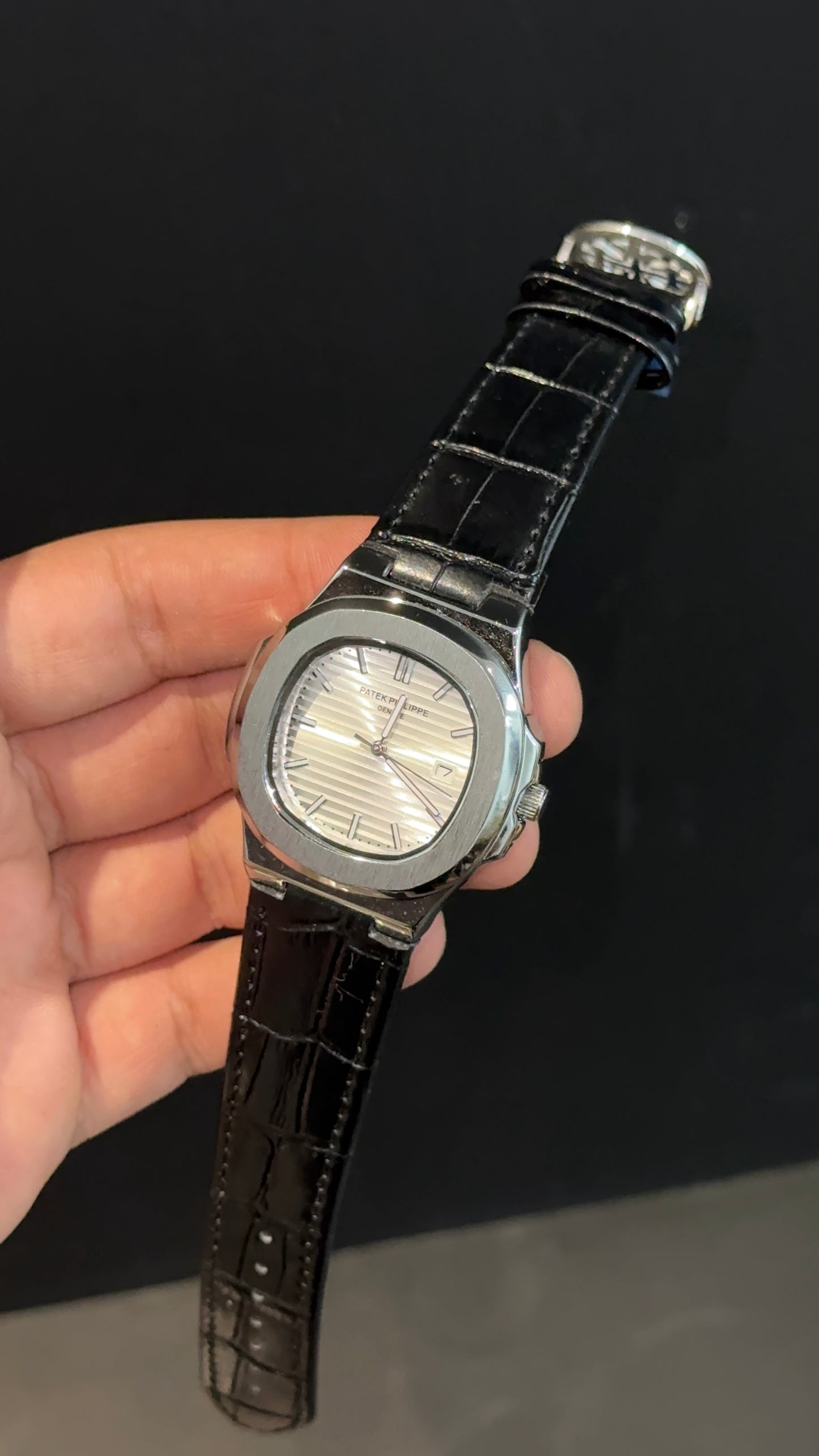 PP | Silver bezel | White Dial | Black Leather Strap