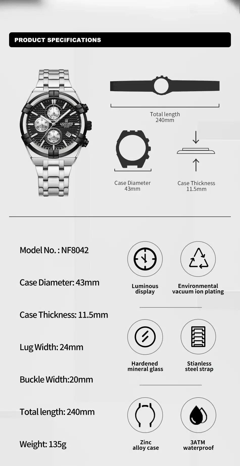 Naviforce NF-8042 Chronograph Edition New Arrival S-B-S