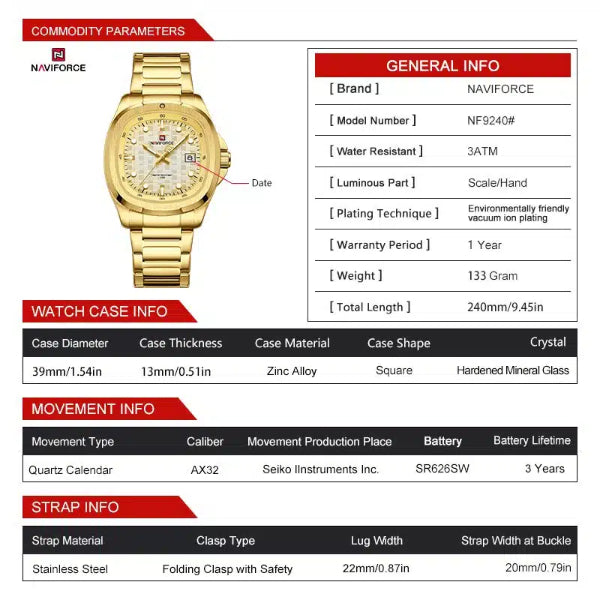 Naviforce | NF9240 S-B-G | Date Precision