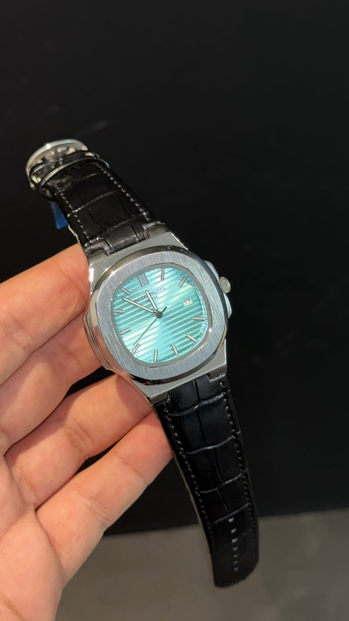 PP | Silver bezel | Tiffany Dial | Black Leather Strap