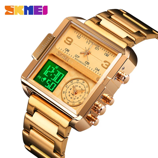 Skmei – 1584 (Chain) | Quartz |Waterproof | Tiple time | All Gold