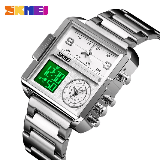 Skmei – 1584 (Chain) | Quartz |Waterproof | Tiple time | All Silver