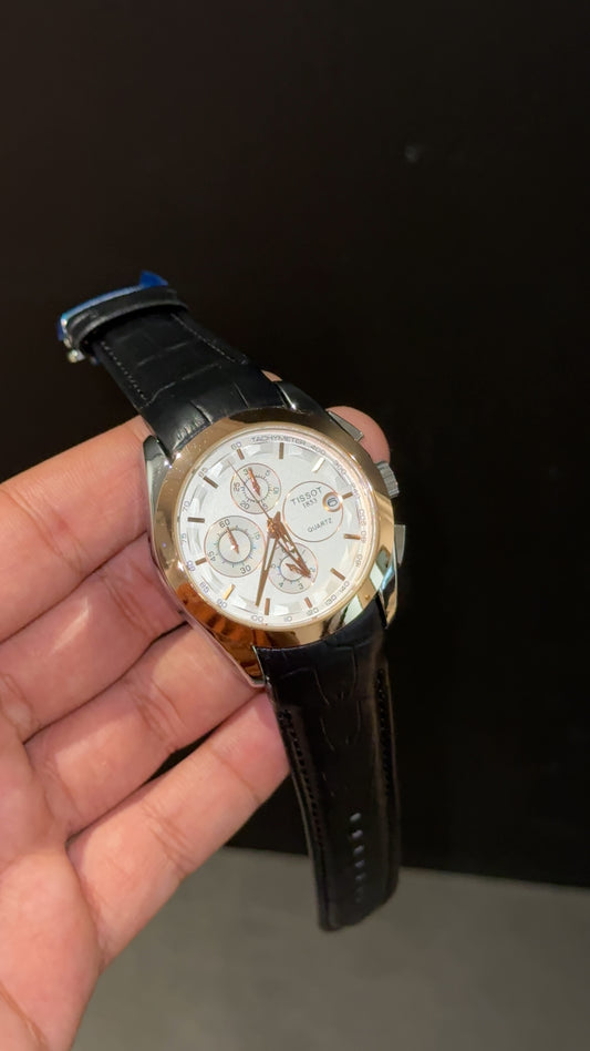 Tissot 1853 | Rose Bezel | Chrono | White dial | Black Leather strap
