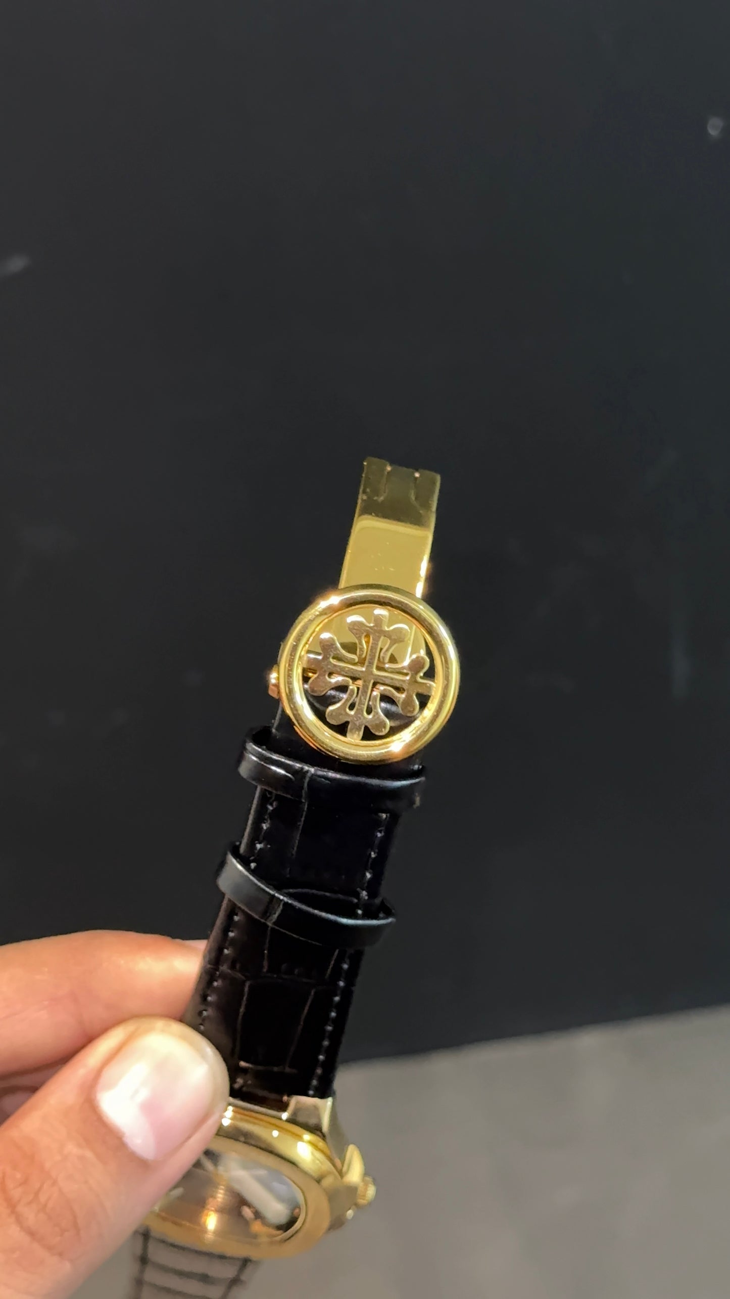 PP | Gold bezel | Black Dial | Black Leather Strap