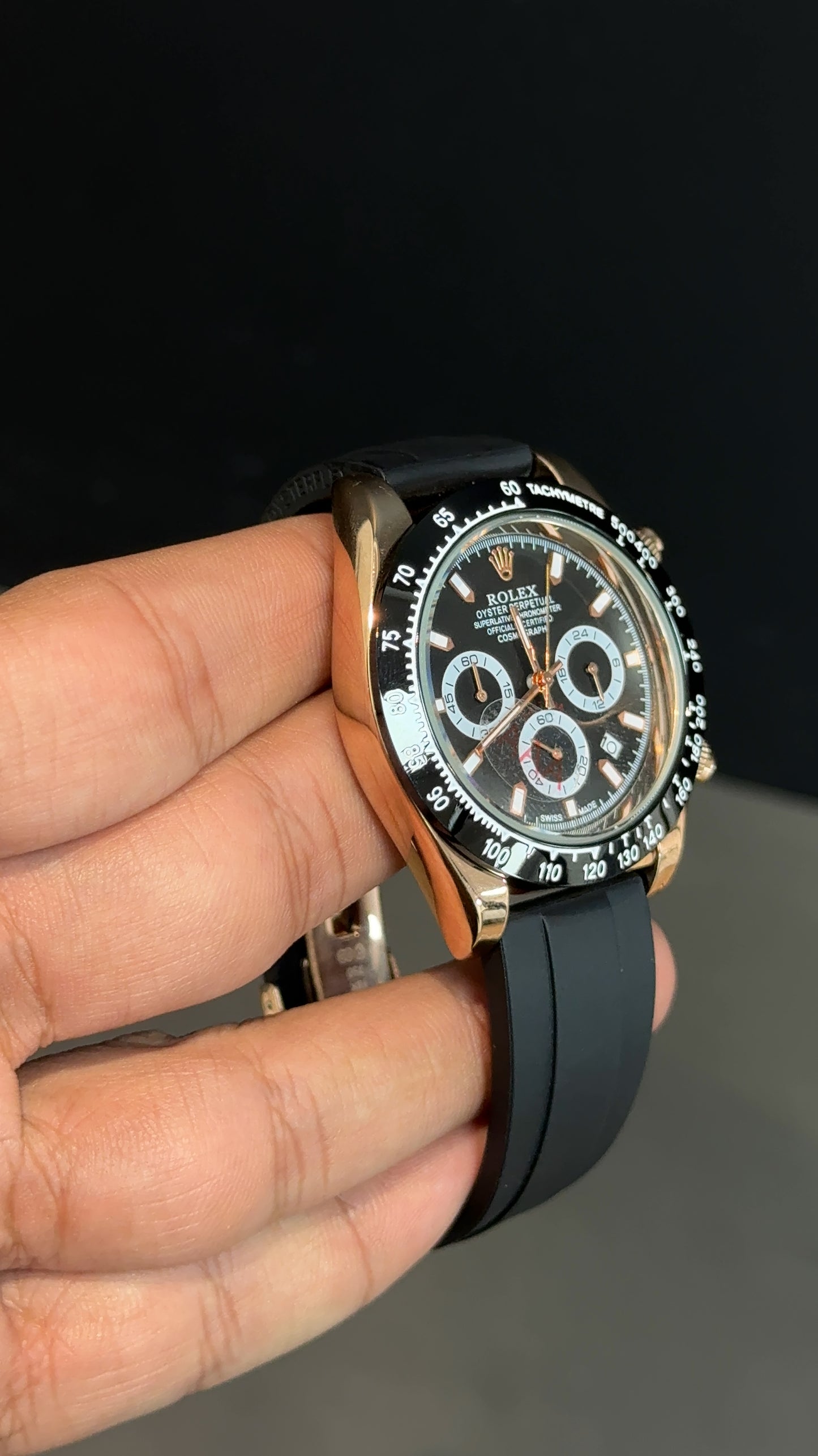 Daytona | Rose | Chrono | Black Dial | Pvc Strap