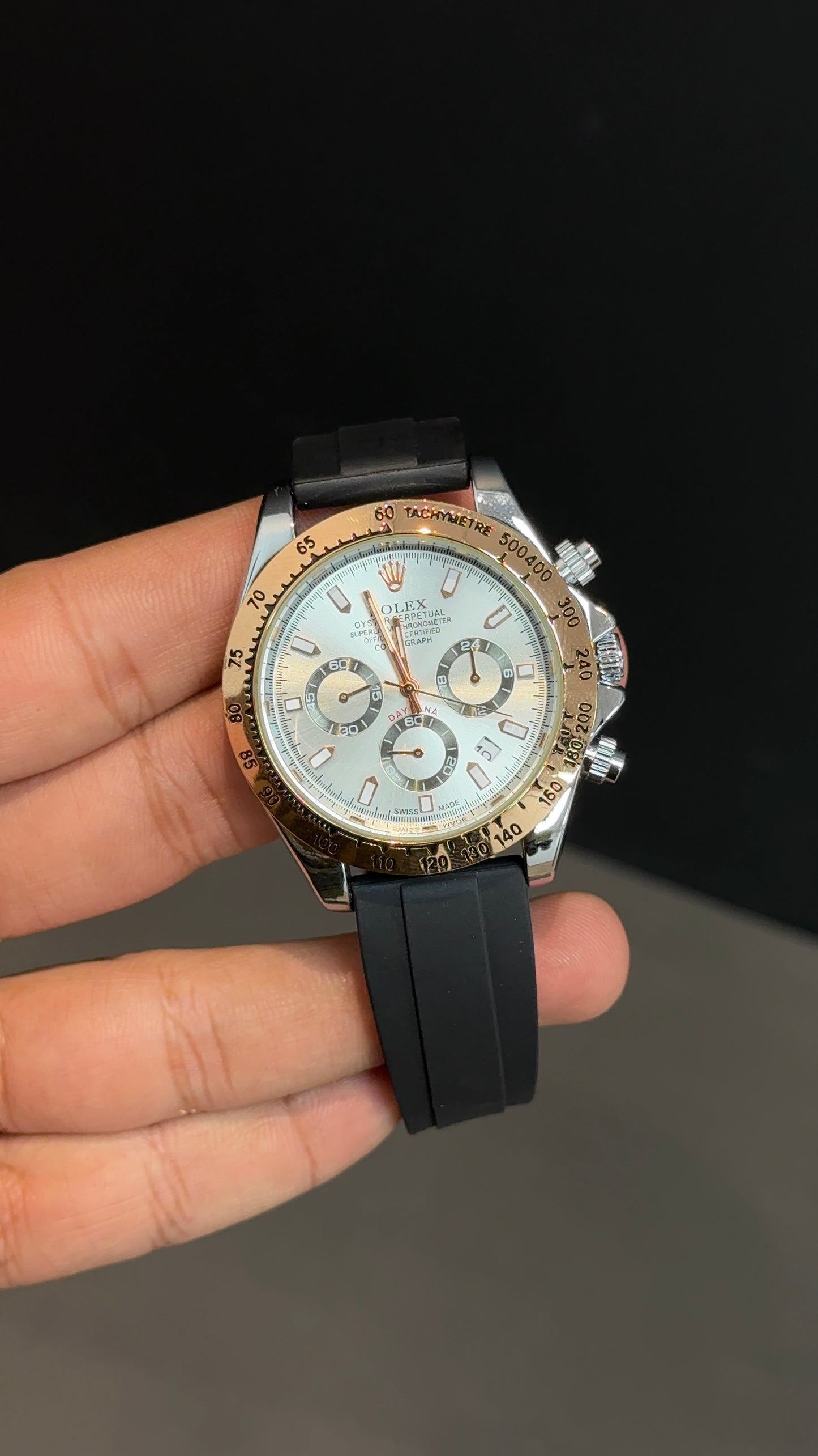 Daytona | Rose | Chrono | Silver Dial | Pvc Strap