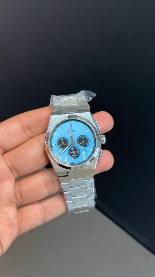 Tissot PRX 1853 | Chrono | Silver Chain | Sky Blue Dial