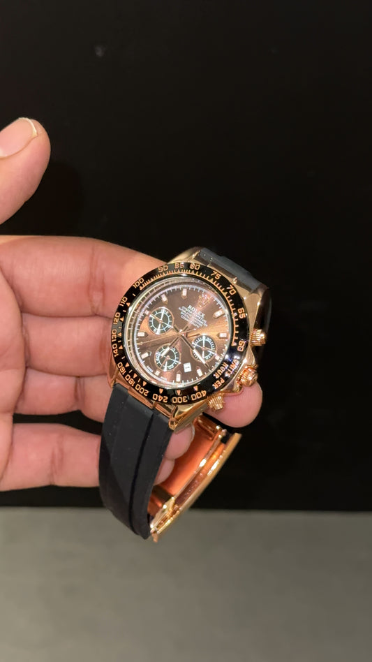 Daytona rose | Chrono Brown dial | Pvc black strap