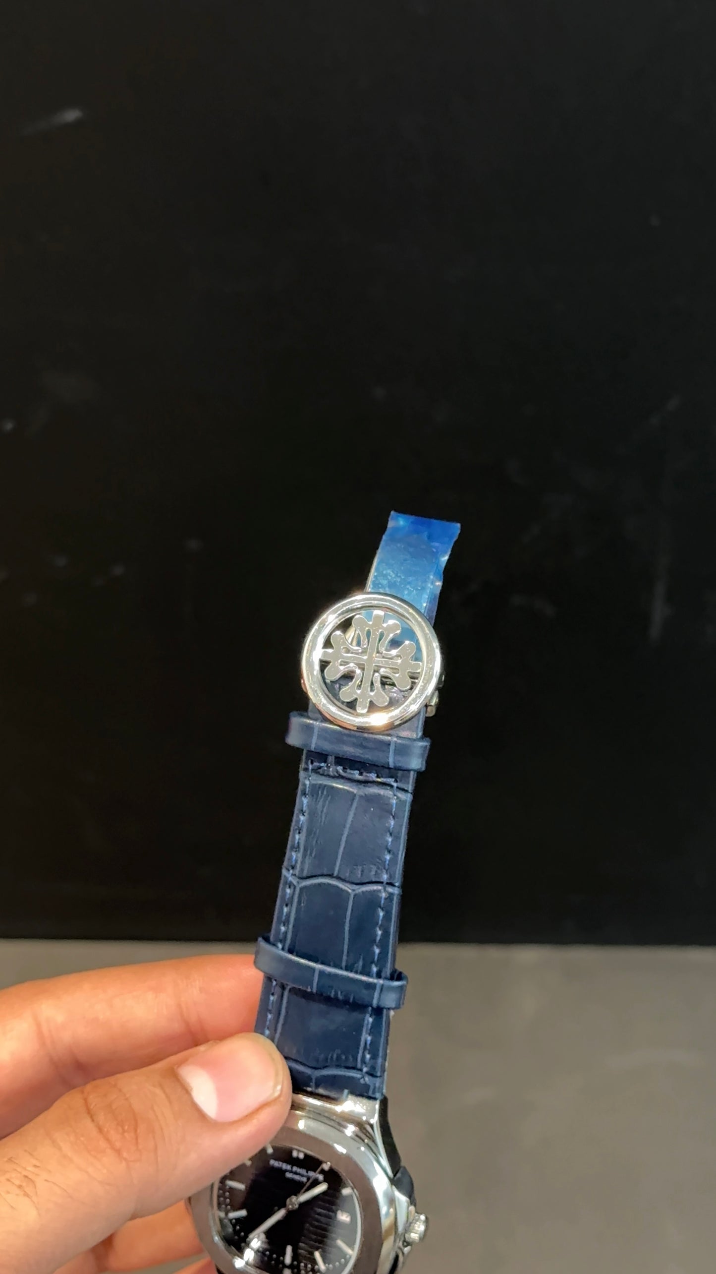 PP | Silver bezel | Gradient Blue Dial | Blue Leather Strap