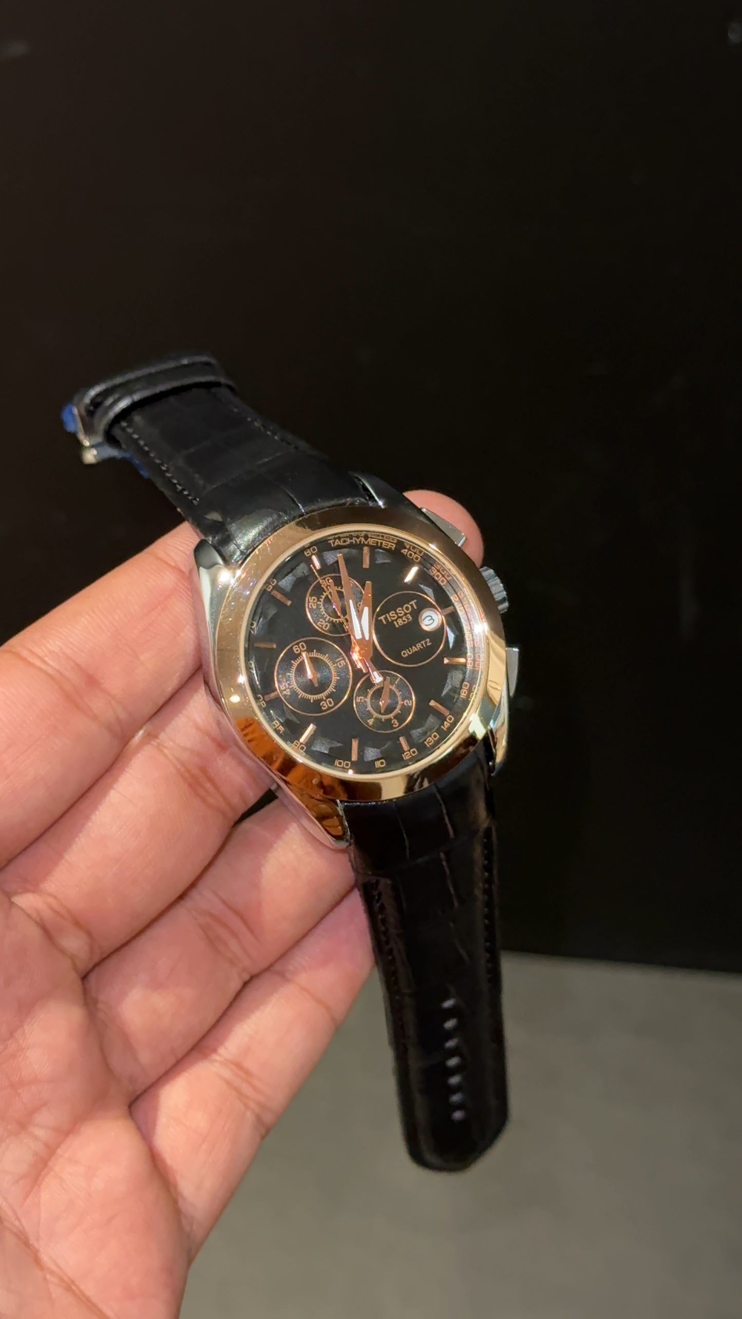 Tissot 1853 | Rose Bezel | Chrono | Black Dial | Black learher Strap
