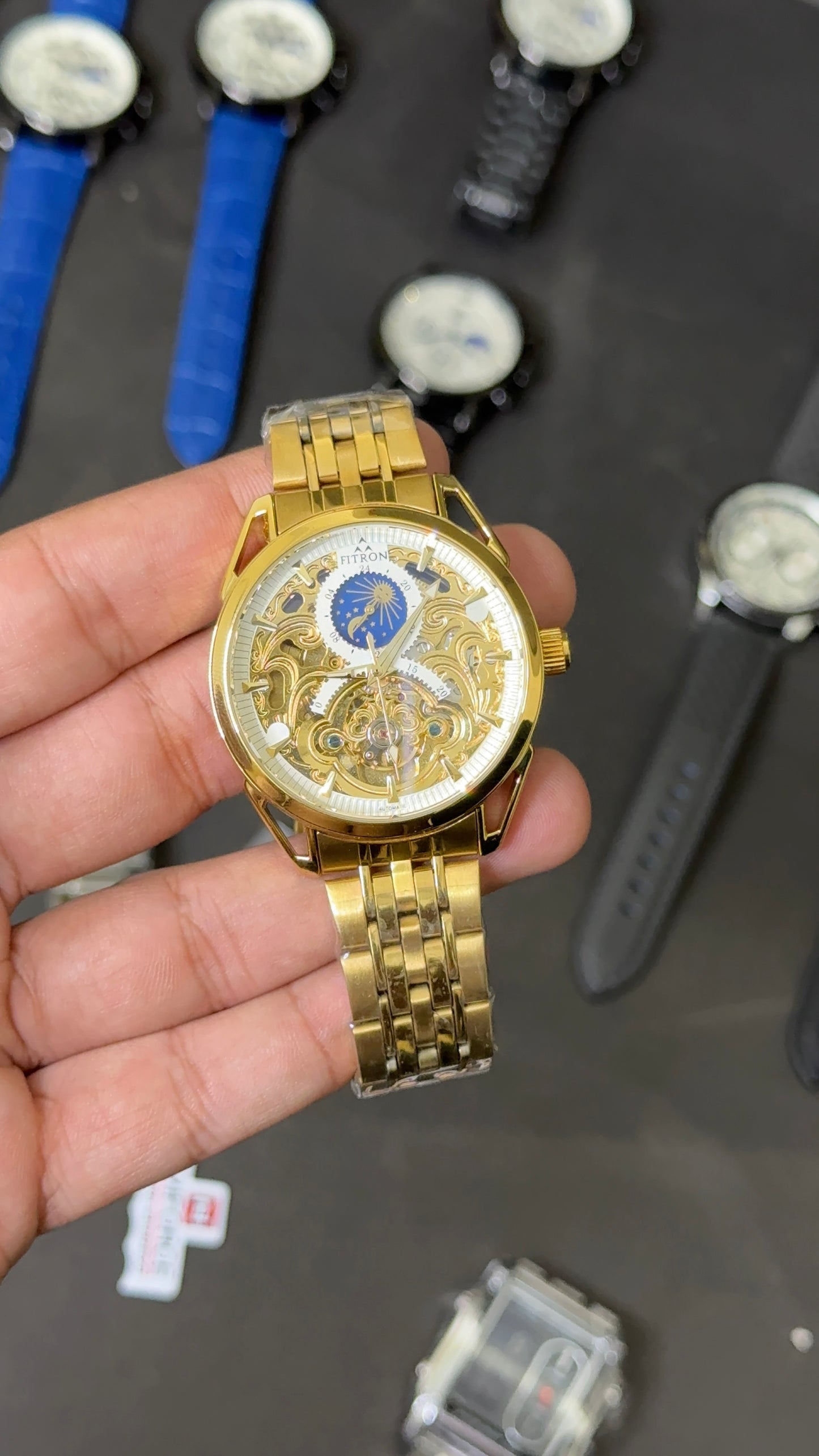 Fitron Original Watch| All Gold Skeleton | White Dial