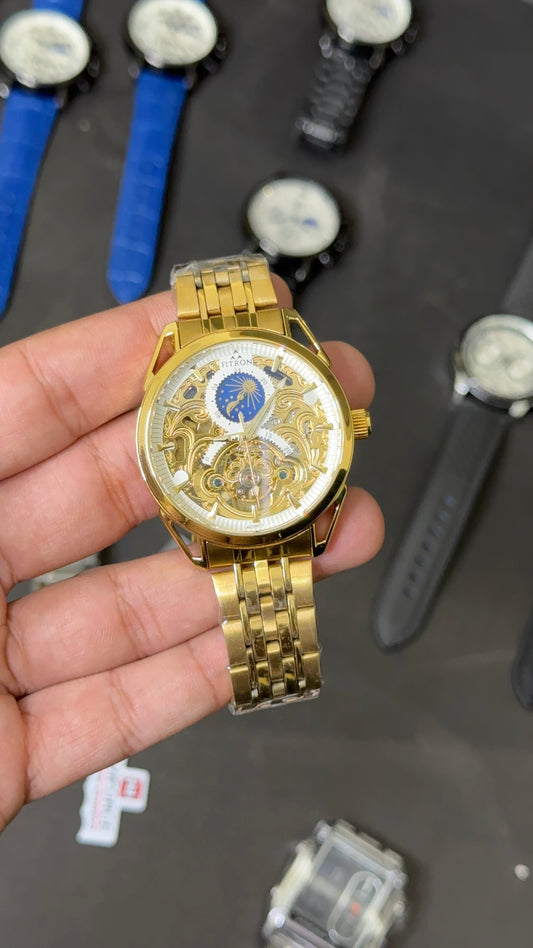 Fitron Original Watch| All Gold Skeleton | White Dial