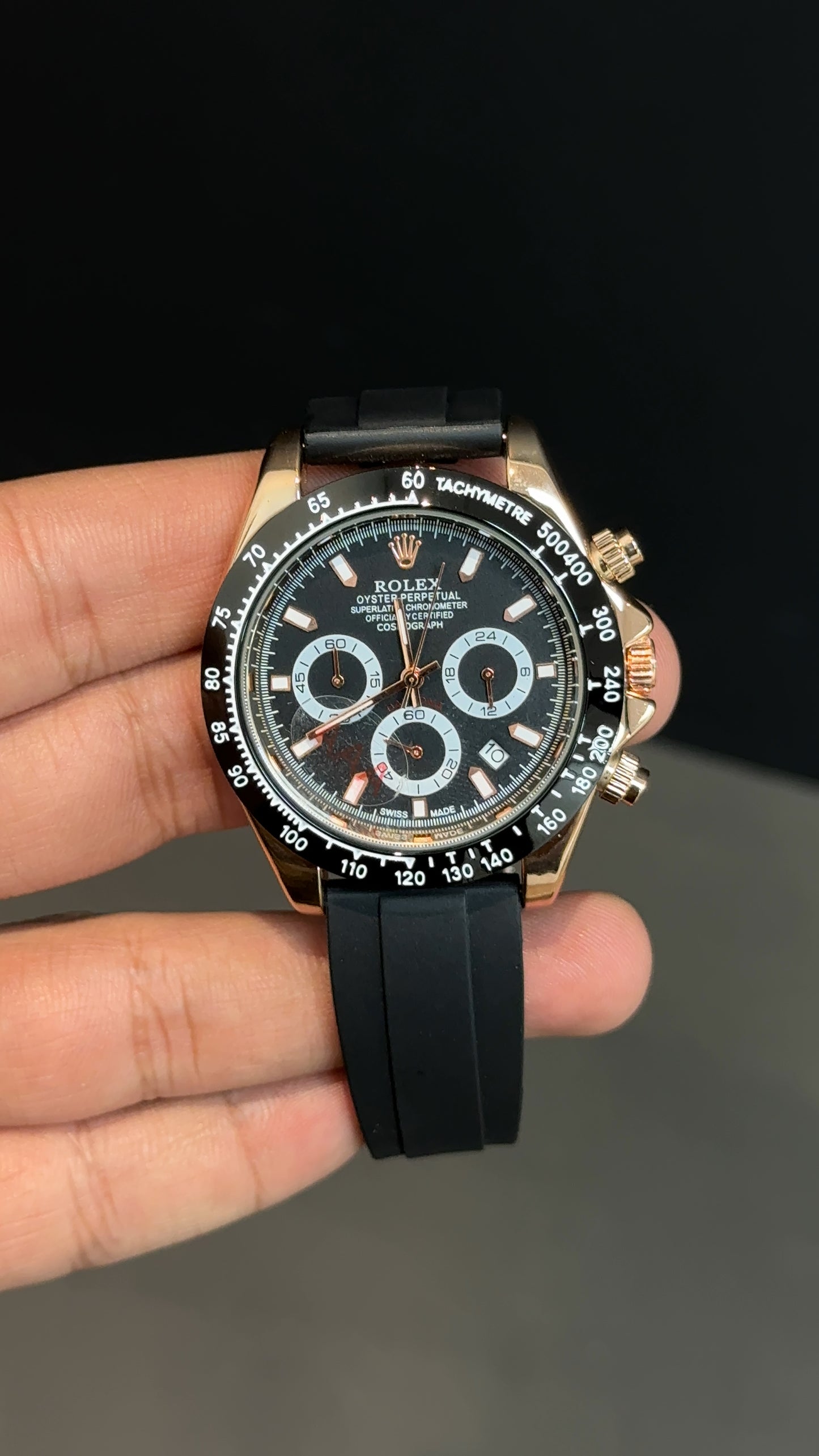 Daytona | Rose | Chrono | Black Dial | Pvc Strap