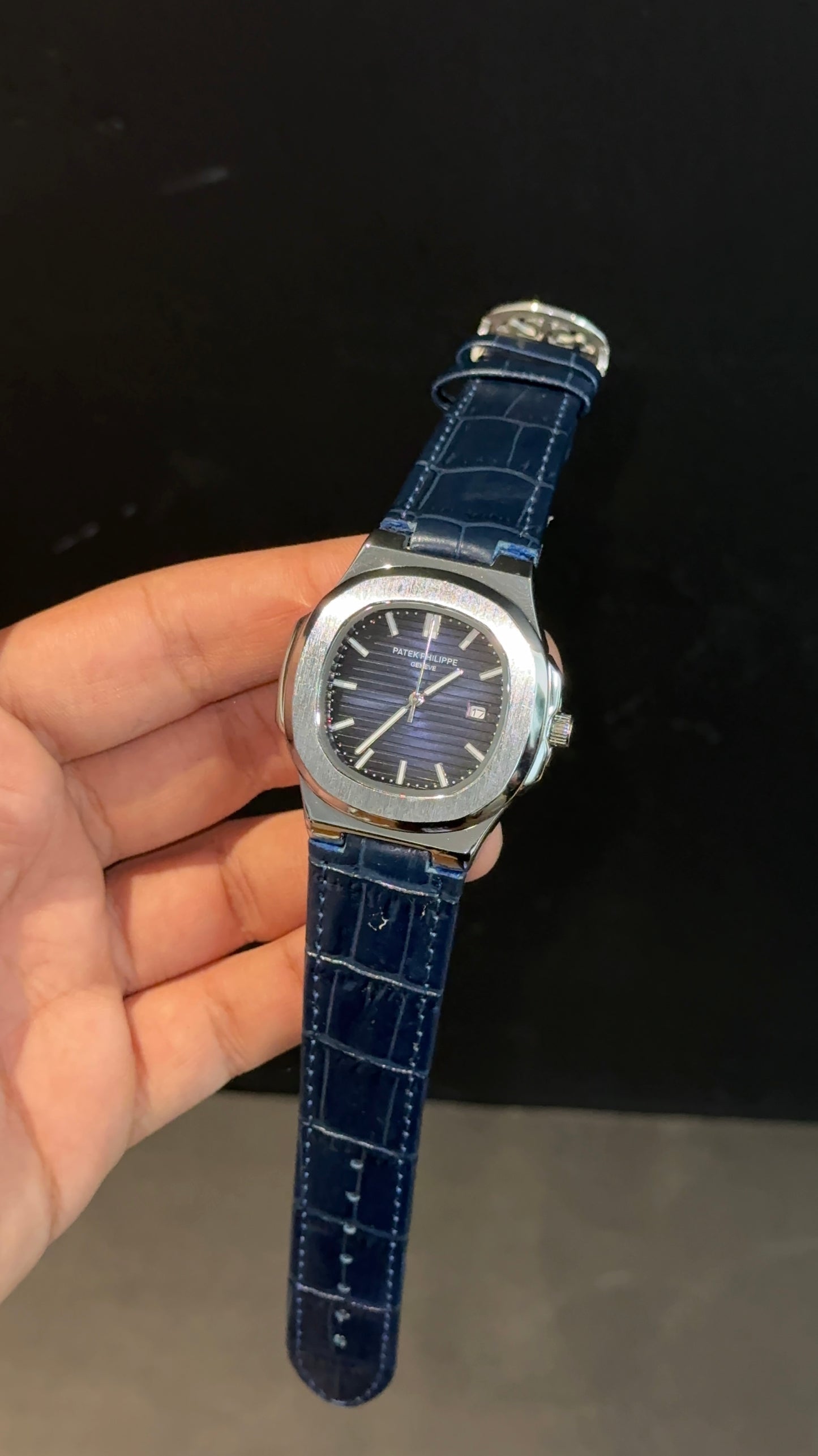 PP | Silver bezel | Gradient Blue Dial | Blue Leather Strap