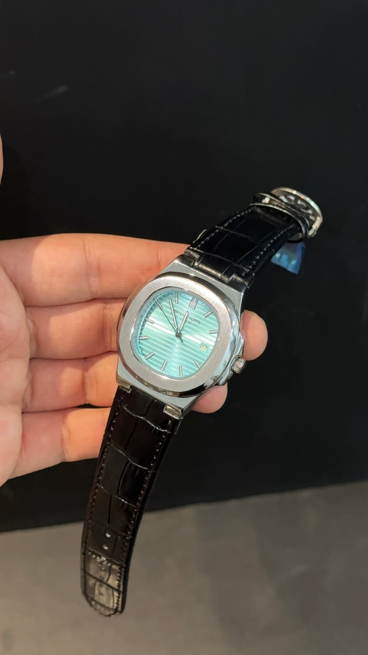 PP | Silver bezel | Tiffany Dial | Black Leather Strap