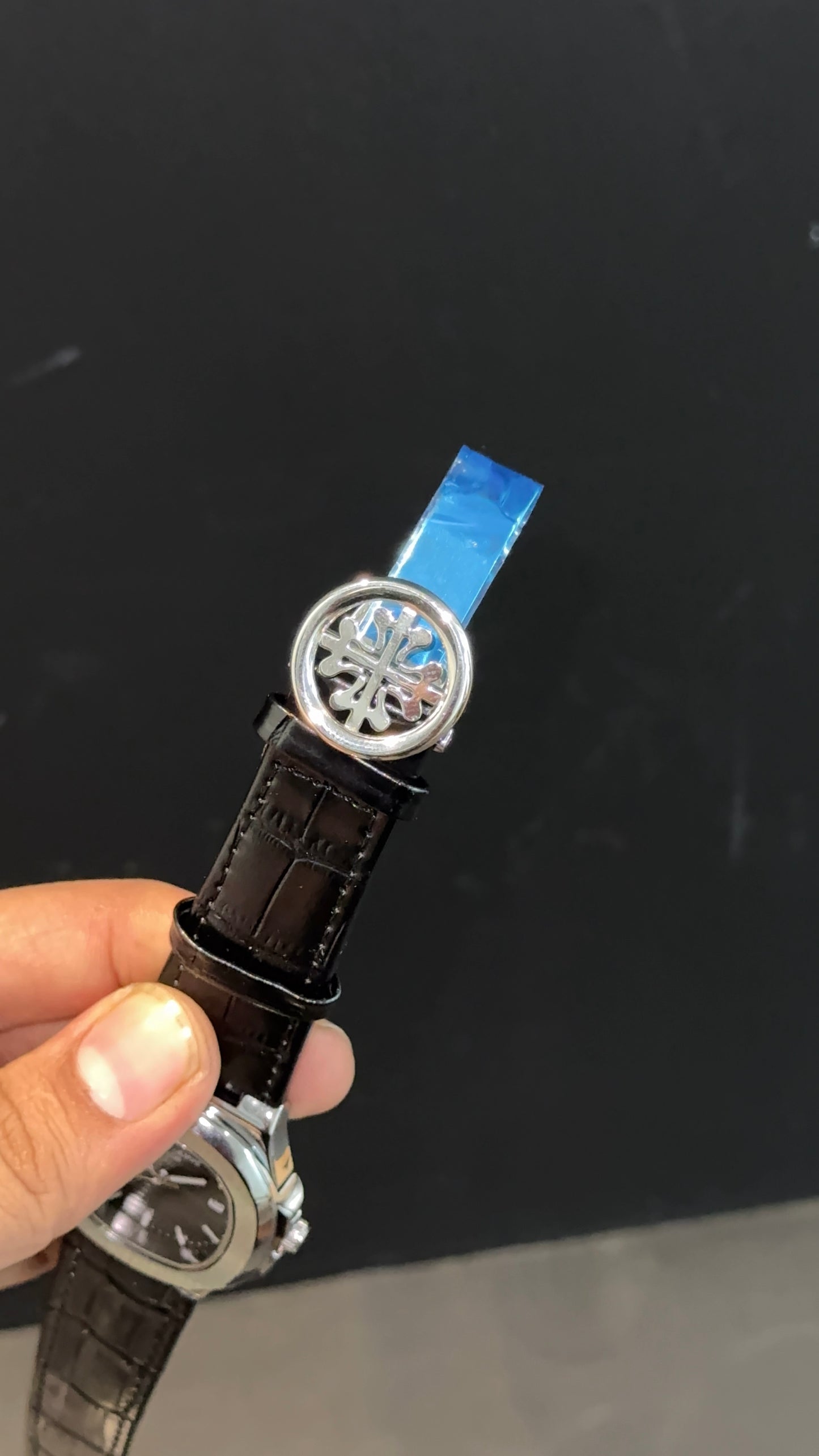 PP | Silver bezel | Black Dial | Black Leather Strap
